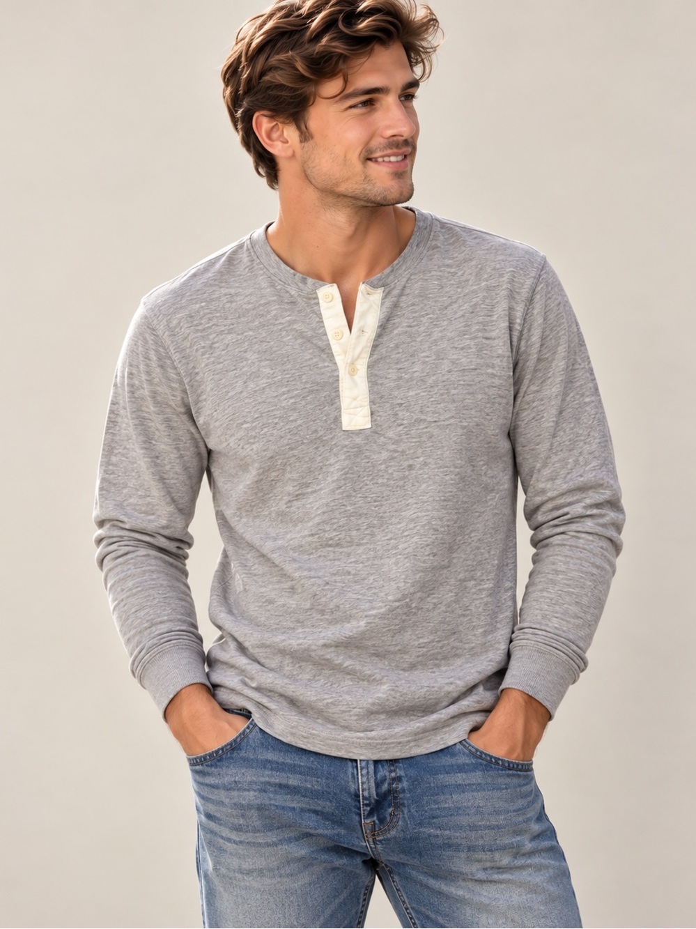 Levi’s Men’s Gray Cotton Thermal Henley Long Sleeve